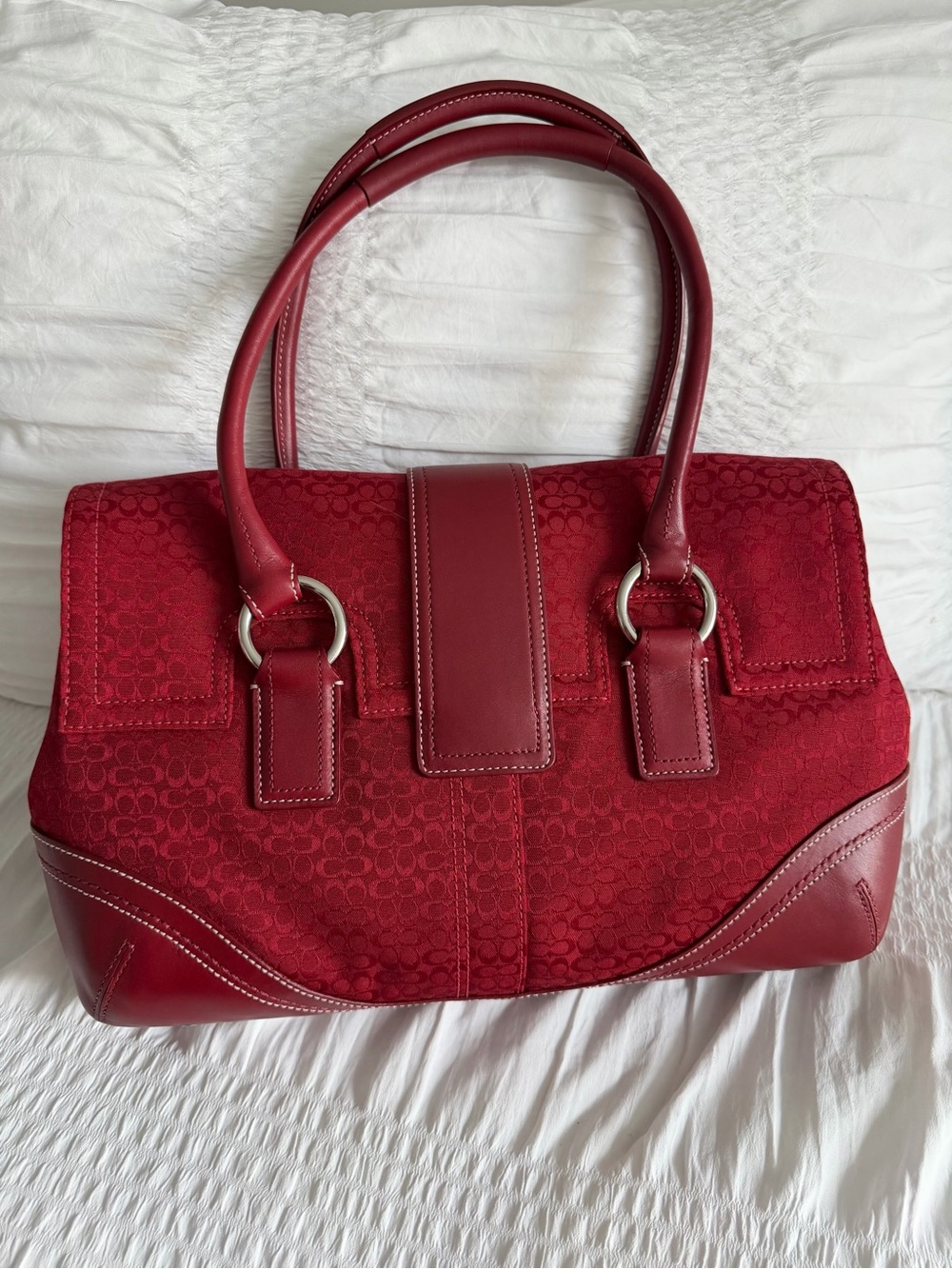 Vintage Coach Red Jacquard Canvas Soho Flap Tote - Picture 6 of 12